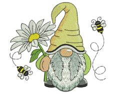 Bumble Bee and Daisy Gnome Embroidery Design