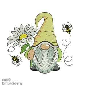 Bumble Bee and Daisy Gnome Embroidery Design, Summer Embroidery designs, Bee Kind Machine Embroidery File