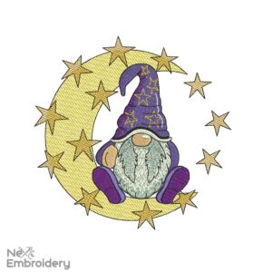 Moon Gnome Embroidery Design, Cute Machine Embroidery Designs