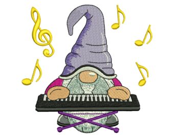 Piano Gnome Embroidery Design. Music, Note keyboard embroidery design