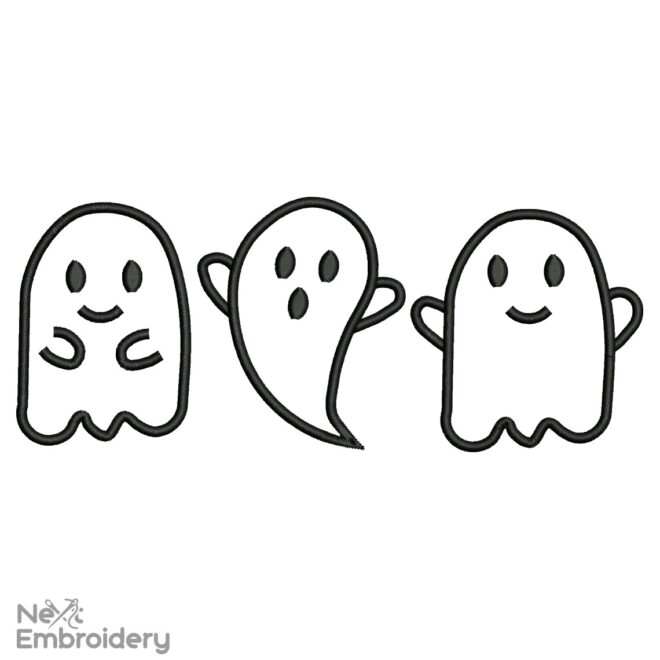 Three Ghosts Embroidery Design, Boo Embroidery, Halloween Machine Embroidery Files