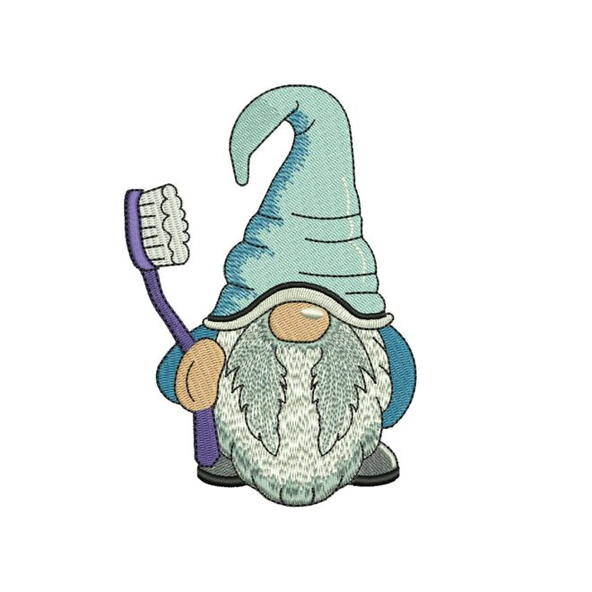 Toothbrush Gnome Embroidery Design, Dentist Embroidery Design