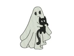 Cute Ghost with Cat Embroidery Design