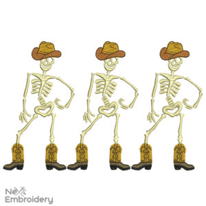 Dancing Skeleton Western Halloween Embroidery, Halloween Cowboy Machine Embroidery, Halloween Cow Tee