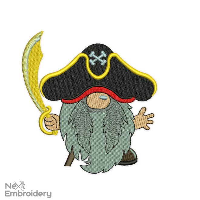 Gnome Pirate Embroidery Design, Halloween embroidery design, spooky season, scary machine embroidery file