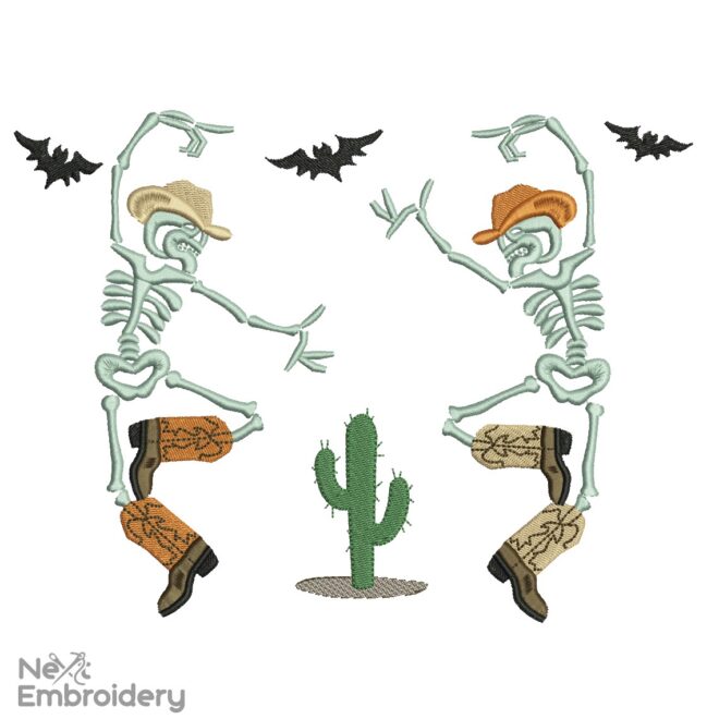 Halloween Dancing Skeleton Western Embroidery, Howdy Retro Halloween Cowboy Machine Embroidery, Halloween Cow Tee