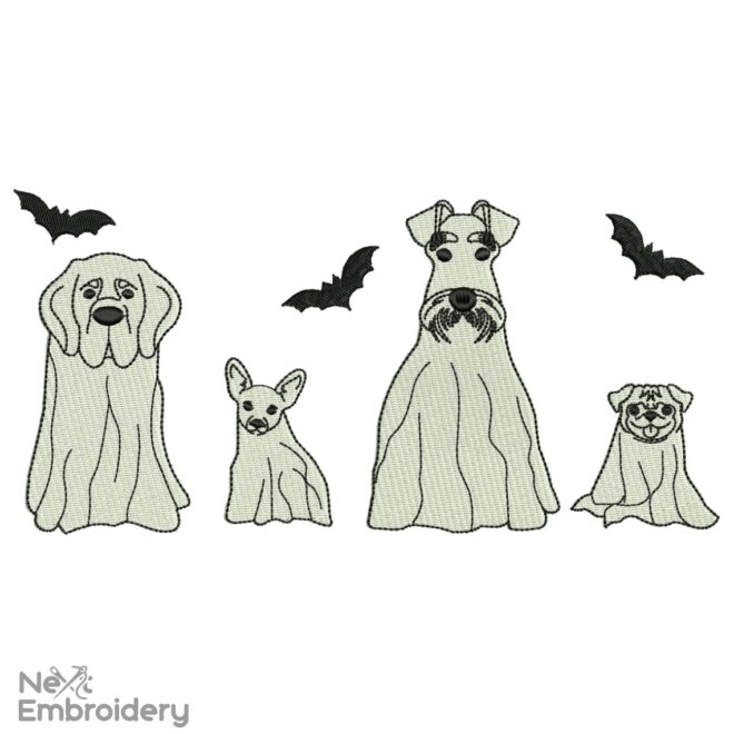 Halloween Dog Embroidery Design, Halloween Ghost Dog Embroidery, Happy Halloween Machine Embroidery, Retro Spooky Season