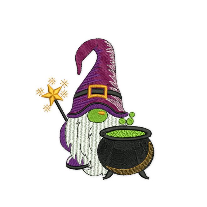 Halloween Gnome Embroidery Design, Cute Wizard Gnome Machine Embroidery File