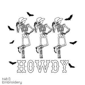 Halloween Howdy Embroidery Design, Halloween Dancing Skeleton Western Embroidery, Halloween Cowboy Machine Embroidery, Halloween Cow Tee