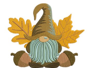 Happy Fall Gnome Embroidery Design. Autumn Thanksgiving Gnome. Leafs and Acorns design