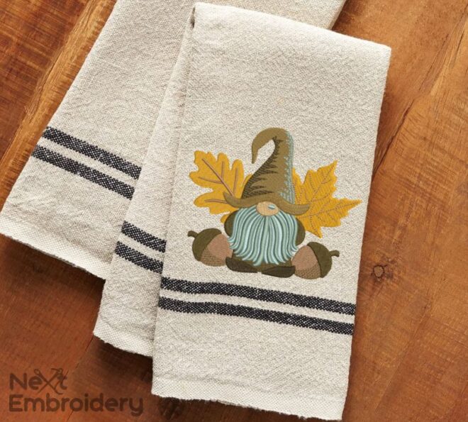 Happy Fall Gnome Embroidery Design. Autumn Thanksgiving Gnome. Leafs and Acorns design