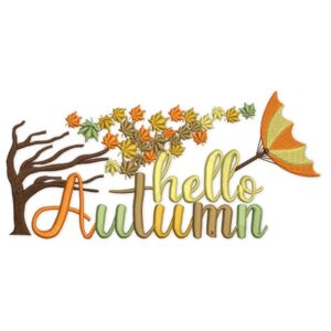 Hello Autumn Embroidery Design. Fall embroidery designs, Four seasons embroidery, Wind embroidery, Umbrella embroidery, Harvest embroidery