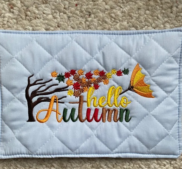 Hello Autumn Embroidery Design. Fall embroidery designs, Four seasons embroidery, Wind embroidery, Umbrella embroidery, Harvest embroidery