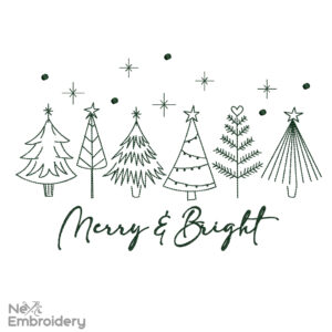 Merry and Bright Embroidery Design, Christmas Trees Embroidery Designs, Christmas Embroidery Design