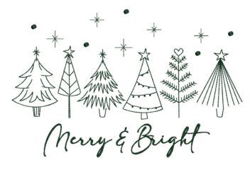 Merry and Bright Embroidery Design, Christmas Trees Embroidery Designs, Christmas Embroidery Design
