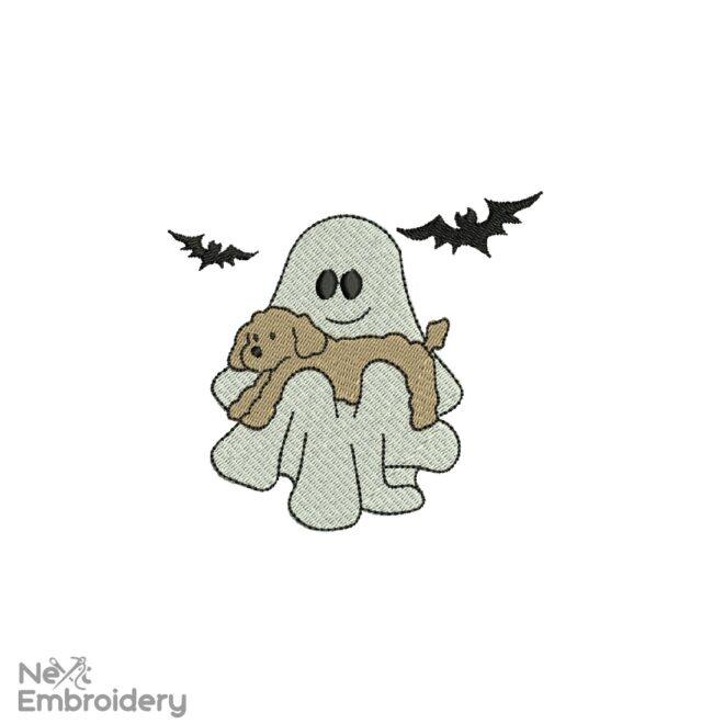 Mini Ghost with Dog Embroidery Design, Halloween Ghost Dog Embroidery Design, Boo Puppy Embroidery, Halloween Dog Machine Embroidery Files,