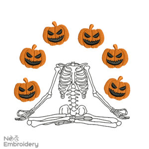Skeleton Embroidery Design, Halloween Skeleton Meditating Embroidery Designs, Spooky Skeleton Embroidery Design