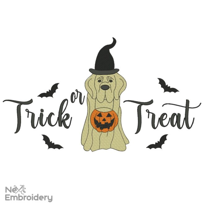 Trick Or Treat Dog Embroidery Design, Halloween Ghost Dog Embroidery, Happy Halloween Machine Embroidery, Retro Spooky Season