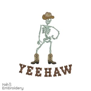 YEEHAW Skeleton Western Embroidery Design, Howdy Retro Halloween Cowboy Machine Embroidery, Halloween Cow Tee