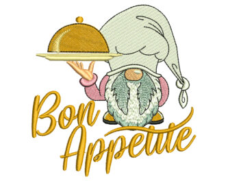 Bon Appetite Kitchen Embroidery Design, Gnome Embroidery Design