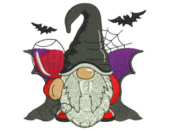 Dracula Wine Gnome Embroidery Design, Halloween Embroidery Designs