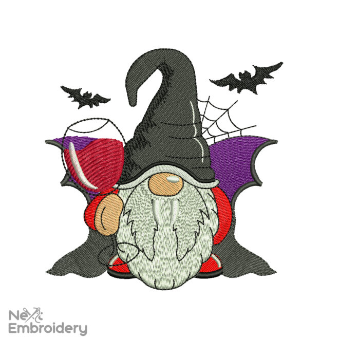Dracula Wine Gnome Embroidery Design, Halloween Embroidery Designs