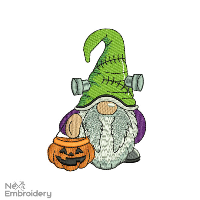 Frank Gnome Embroidery Design, Halloween embroidery design, spooky season design