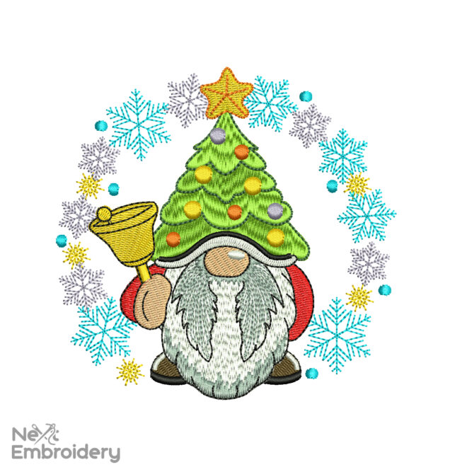 Gnome with Christmas Tree Embroidery Design, Merry Christmas Embroidery Designs, Christmas ornaments machine embroidery design
