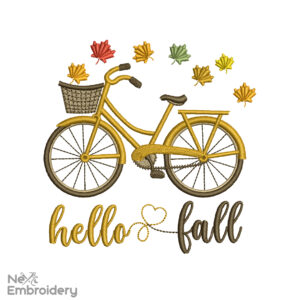 Hello Fall Embroidery Design, Fall Embroidery designs, Autumn Bike Machine Embroidery Design. Instant Download