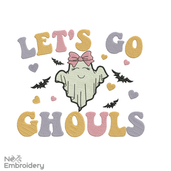 Let's Go Ghouls embroidery design, Halloween embroidery design