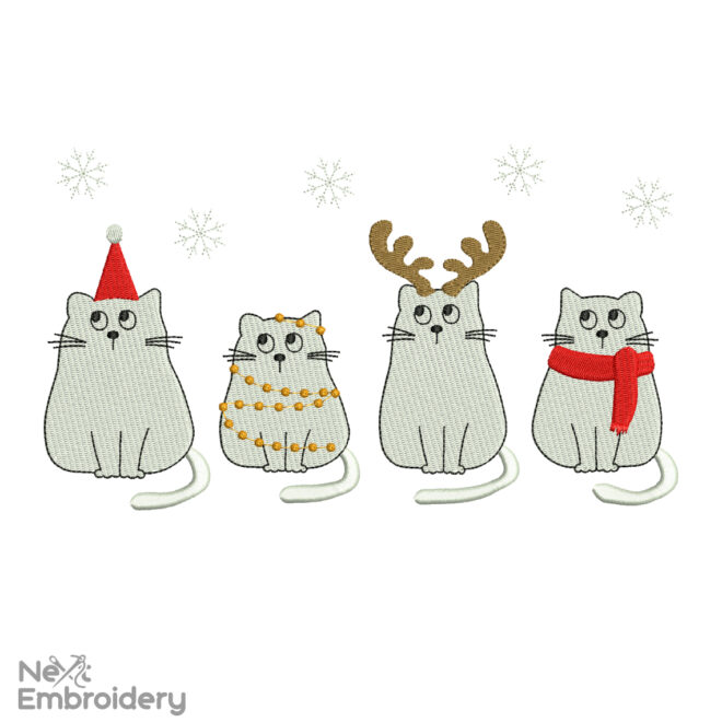 Meowy Christmas Embroidery Designs, Happy Cat Embroidery Designs