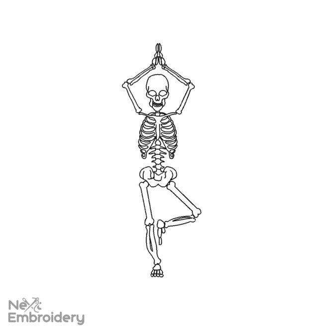 Namaste Skeleton Embroidery Design, Halloween Skeleton Meditating Embroidery Designs, Spooky Skeleton Embroidery Design