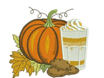 Pumpkin Spice Embroidery Design, Autumn Fall Thanksgiving Pumpkin with Cookie and Latte, Fall embroidery designs