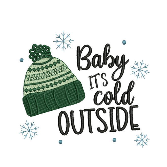 Baby It's Cold Outside Embroidery Designs, Vintage Merry Christmas Embroidery Design
