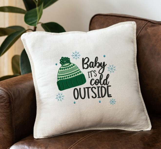 Baby It's Cold Outside Embroidery Designs, Vintage Merry Christmas Embroidery Design