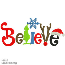 Believe Christmas Embroidery Design, Merry Christmas Santa Claus Holiday Machine Embroidery Design
