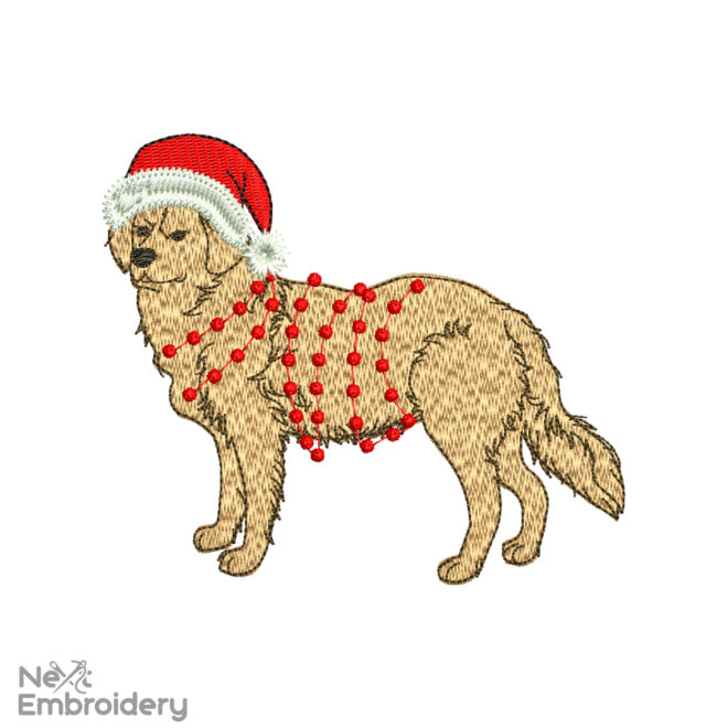 Christmas Golden Retriever Embroidery Designs, Dog Christmas Embroidery Designs