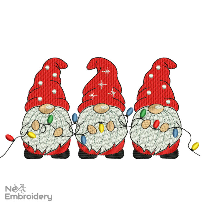 Christmas Lights Gnomes Embroidery Design, Merry Christmas Embroidery Designs, Christmas ornaments