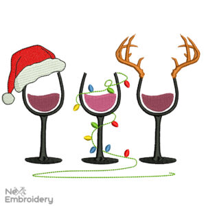 Christmas Wine Glasses embroidery design, Christmas Machine embroidery File