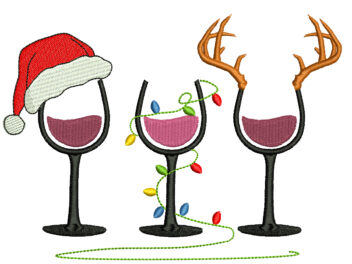 Christmas Wine Glasses embroidery design, Christmas Machine embroidery File