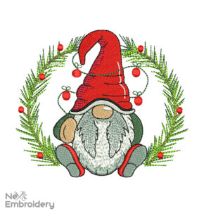 Christmas wreath Gnome Embroidery Designs, Christmas Embroidery Designs,