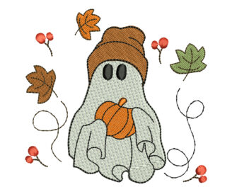 Fall Ghost Embroidery Design, Autumn Pumpkin Boho Ghost Embroidery Designs