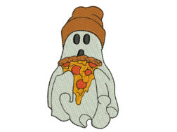 Ghost with Pizza Slice Embroidery Design