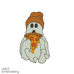 Ghost with Pizza Slice Embroidery Design, Halloween Embroidery Design, Boo Embroidery