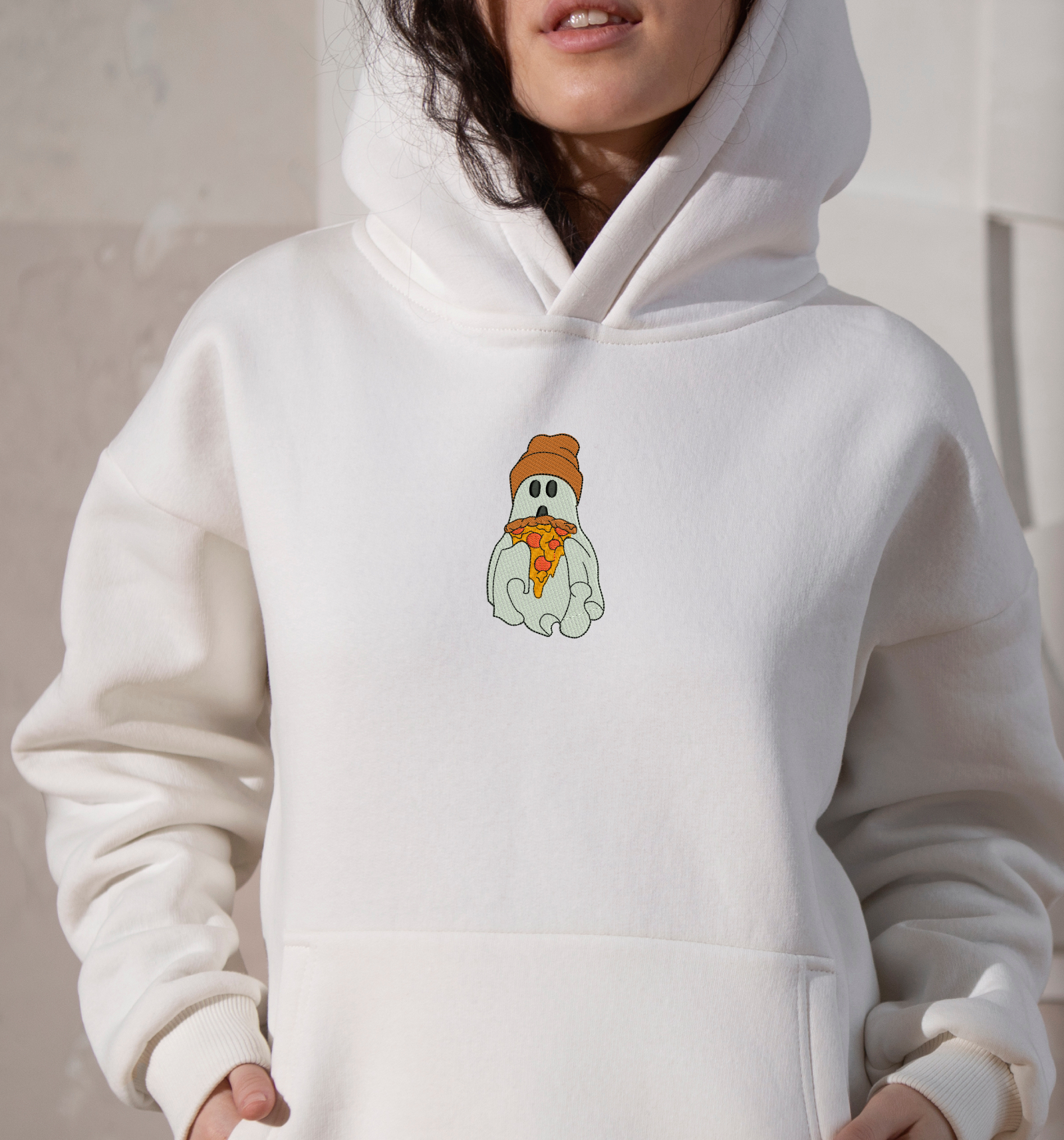 Ghost with Pizza Slice Embroidery Design, Halloween Embroidery Design, Boo Embroidery