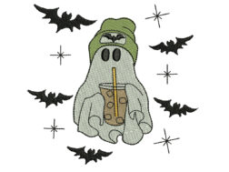 Halloween Ghost with Ice Coffee Embroidery Design