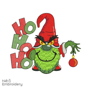 HoHoHo Green Gnome Embroidery Designs, Christmas Decor Machine Embroidery File