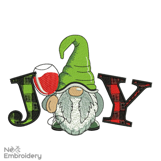 JOY Gnome Embroidery Design, Merry Christmas Embroidery Designs