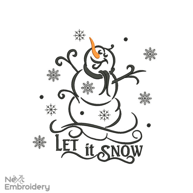Let It Snow Embroidery Design, Snowman Christmas Embroidery Design, Christmas decor Embroidery Design