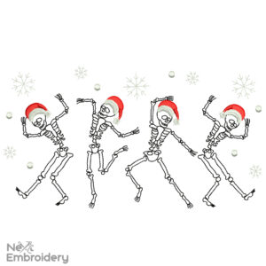 Merry Christmas Dancing Skeletons Embroidery Design, Christmas Machine Embroidery File